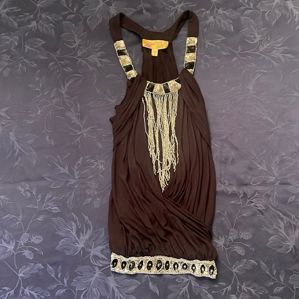 👑 Christian Audigier Ed Hardy Beaded black sleeveless tunic shirt 👗 👚